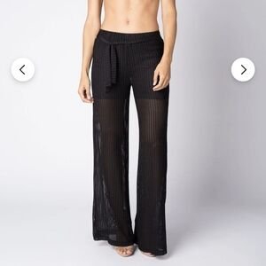 Paradise Usa Black Wide-Leg High-Rise Pants with Tie Detail.